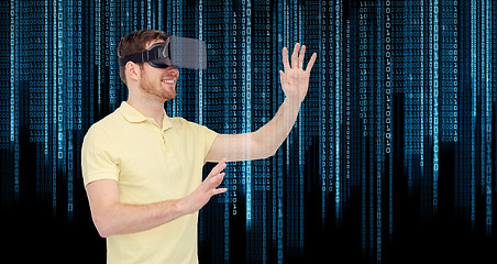 Image showing happy man in virtual reality headset or 3d glasses