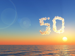 Image showing cloudy number fifty over water - 3d rendering