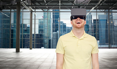 Image showing happy man in virtual reality headset or 3d glasses