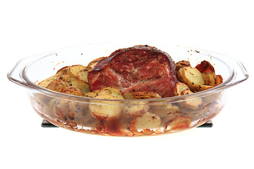 Image showing smoked and grilled meat with potatoes slice