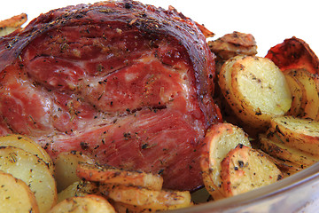 Image showing smoked and grilled meat with potatoes slice