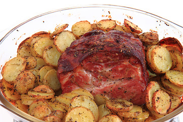 Image showing smoked and grilled meat with potatoes slice