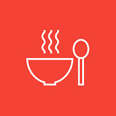 Image showing Bowl of hot soup with spoon line icon.