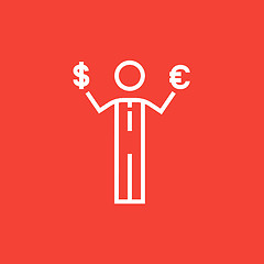 Image showing Businessman holding Euro and US dollar line icon.