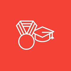 Image showing Graduation cap with medal line icon.