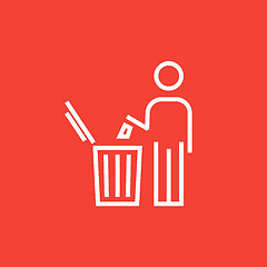 Image showing Man throwing garbage in a bin line icon.