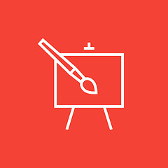 Image showing Easel and paint brush line icon.