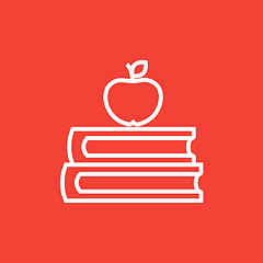 Image showing Books and apple on top line icon.