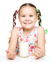 Image showing Cute little girl showing milk moustache