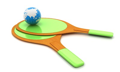 Image showing Rackets for playing table tennis and Earth. Global concept. 3D r