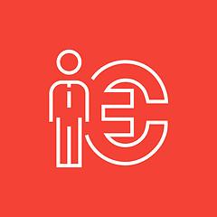 Image showing Businessman standing beside the Euro symbol line icon.