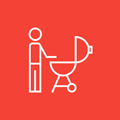 Image showing Man at barbecue grill line icon.