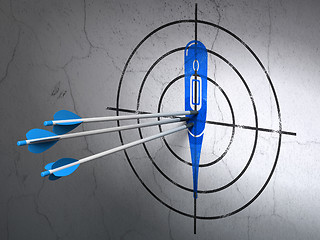 Image showing Healthcare concept: arrows in Thermometer target on wall background