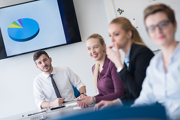 Image showing young business people group on team meeting at modern office