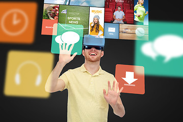 Image showing happy man in virtual reality headset or 3d glasses