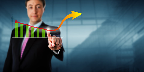 Image showing Business Man Touching Virtual Growth Arrow