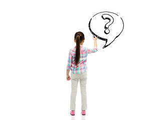 Image showing little girl with marker drawing question mark