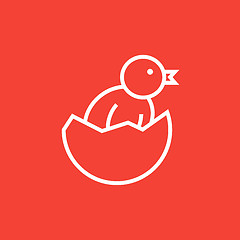 Image showing Chick peeking out of egg shell line icon.