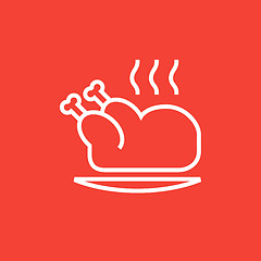 Image showing Baked whole chicken line icon.