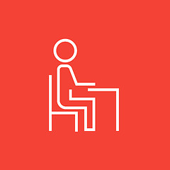 Image showing Student sitting on chair at the desk line icon.