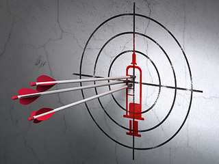 Image showing Medicine concept: arrows in Syringe target on wall background