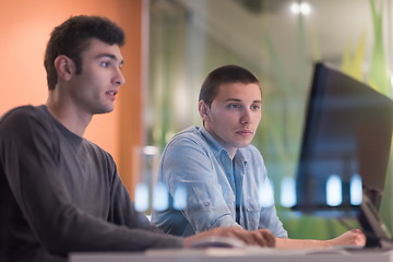 Image showing technology students group working  in computer lab school  class