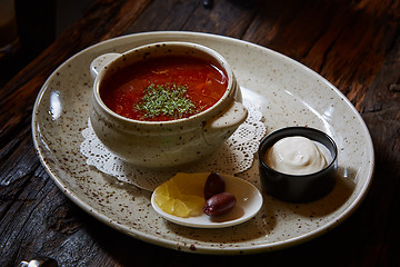 Image showing Russian and Ukrainian soup solyanka. 