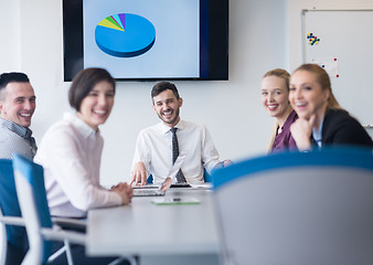 Image showing young business people group on team meeting at modern office