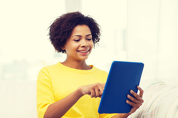 Image showing happy african american woman with tablet pc