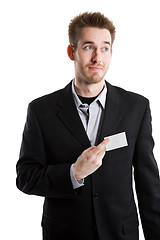 Image showing Caucasian businessman with business card