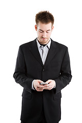 Image showing Texting caucasian businessman