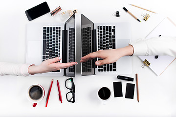 Image showing Hands of people working in the office. Technology.