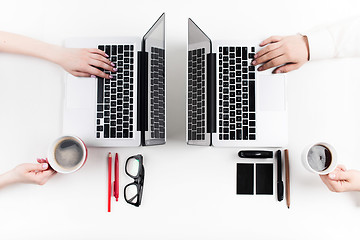 Image showing Hands of people working in the office. Technology.