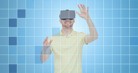 Image showing happy man in virtual reality headset or 3d glasses