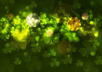 Image showing Green blurred bokeh background with clovers