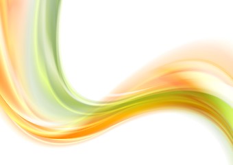 Image showing Green and orange smooth blurred waves on white