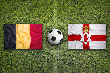 Image showing Belgium vs. Northern Ireland flags on soccer field