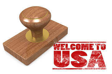 Image showing Red rubber stamp with welcome to USA