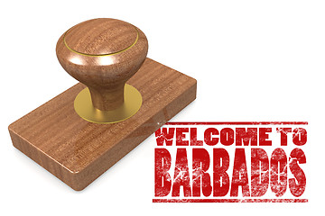 Image showing Red rubber stamp with welcome to Barbados