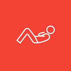 Image showing Man doing abdominal crunches line icon.