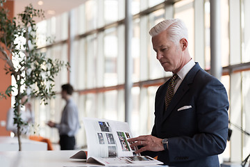 Image showing senior business man reading magazine