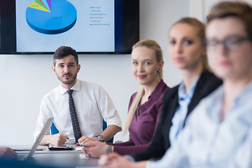 Image showing young business people group on team meeting at modern office