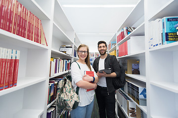 Image showing students group  in school  library