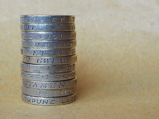 Image showing Pound coins pile