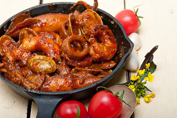 Image showing fresh seafoos stew on an iron skillet