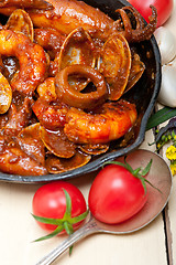 Image showing fresh seafoos stew on an iron skillet