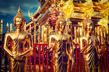 Image showing Gold Buddha statues in Wat Phra That Doi Suthep