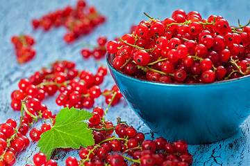 Image showing Redcurrant in wicker bowl on the table