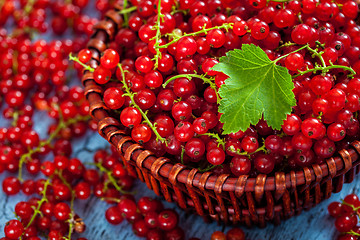 Image showing Redcurrant in wicker bowl on the table