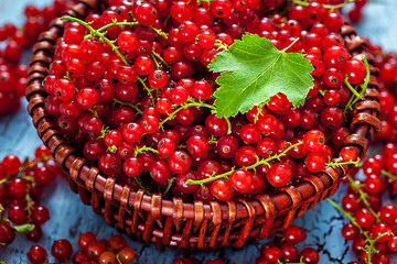 Image showing Redcurrant in wicker bowl on the table